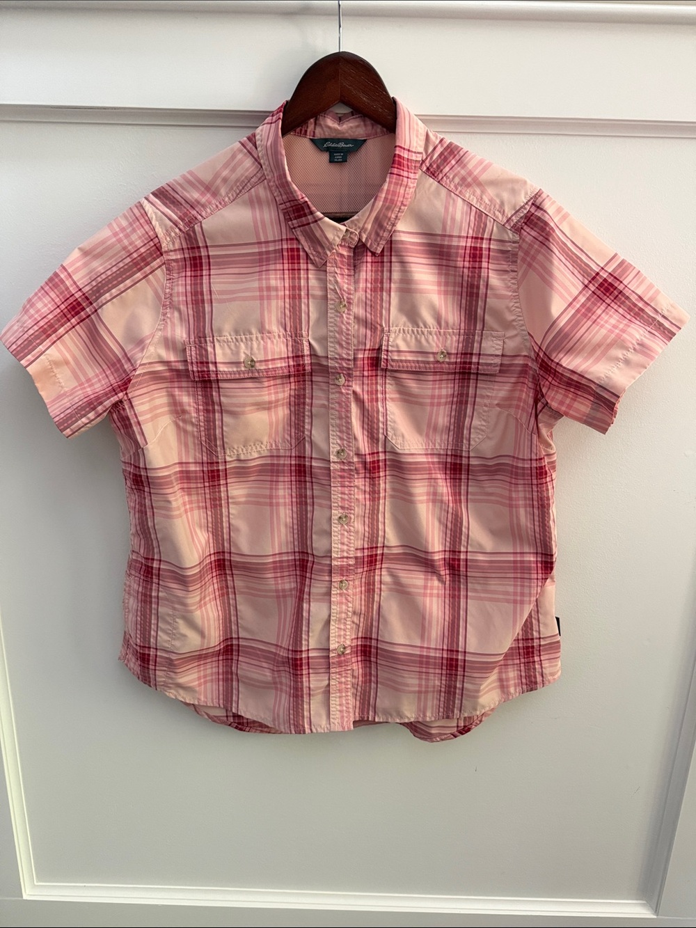 Eddie Bauer Short Sleeve Adventure Shirt • Pink Plaid • XL • LNC